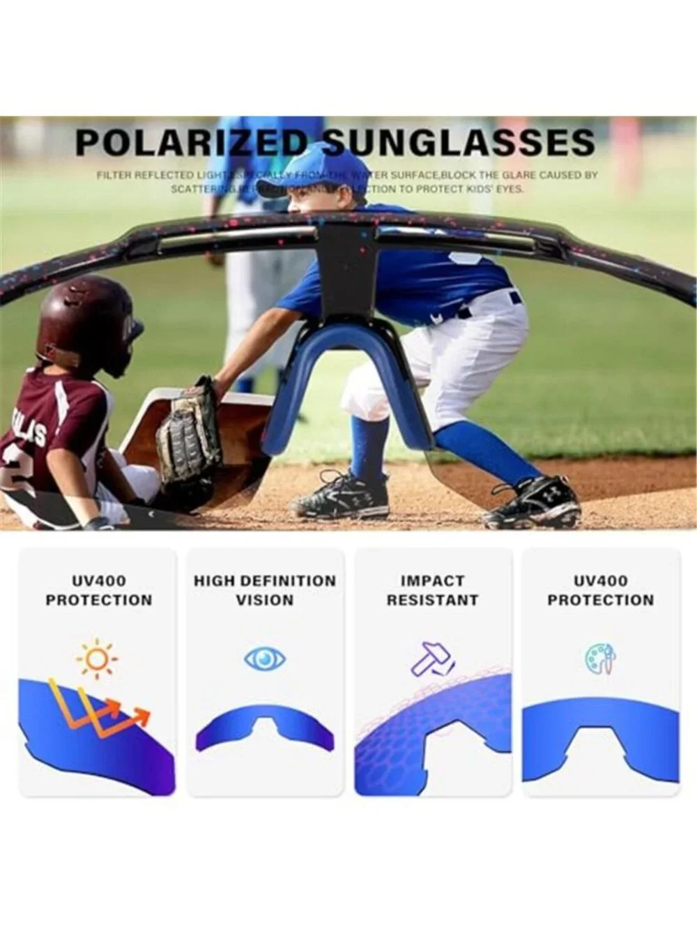 Kids Polarized Sunglasses UV400 Sports Baseball Cycling Youth Sunglasses 5 Pack